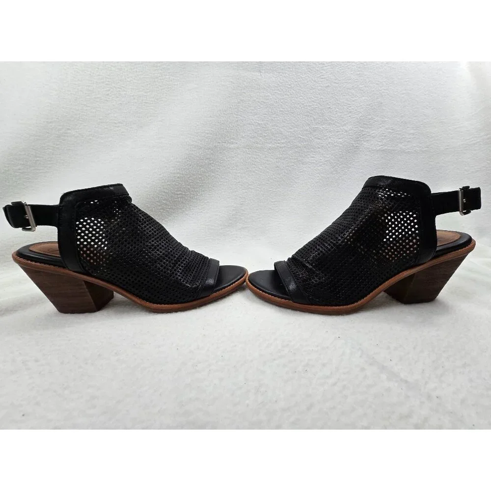Sofft Milly Size 9M Black Leather Open Toe Perforated Block Heel Sandals Womens - Picture 6 of 7